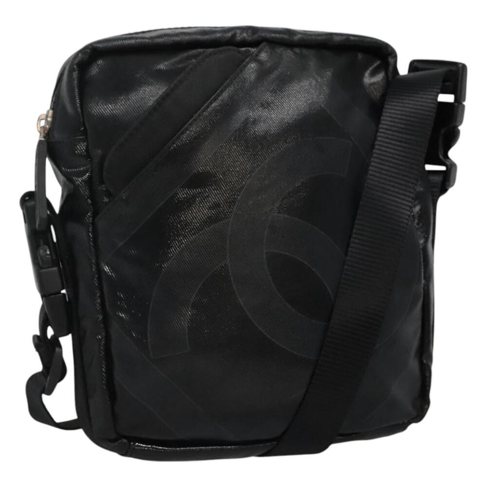 CHANEL Sports Coco Mark Shoulder Bag Coated Canvas Black CC